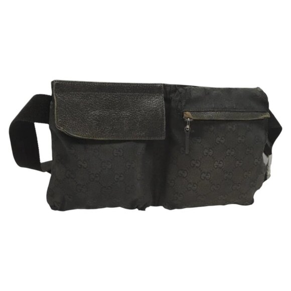 GUCCI GG Canvas Waist bag Black Silver 28566 Auth am8386 - Picture 1 of 16